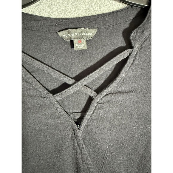 Rock‎ & Republic Womens Wrap Top Black Long Sleeve V Neck Medium - Picture 4 of 4
